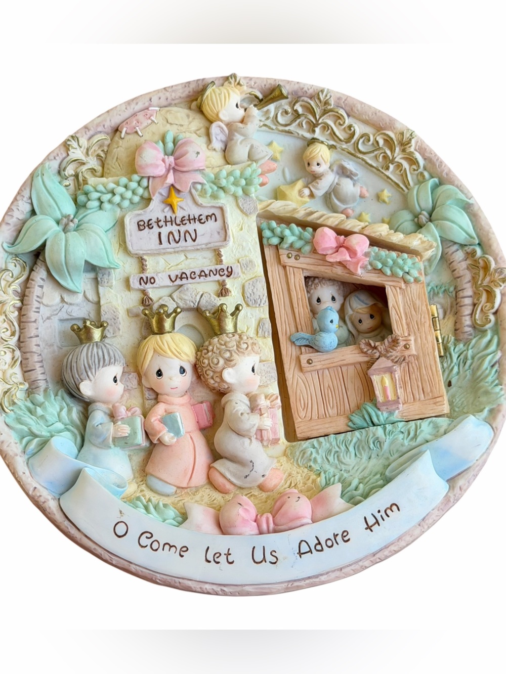 Precious Moments White Ceramic Wall Plaque - Christmas